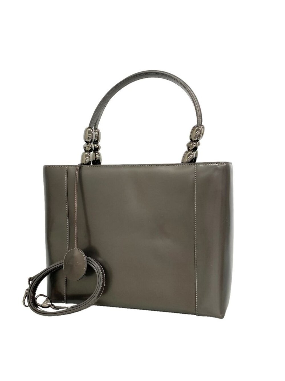 Dior Handbag Malice Pearl Leather Gray Silver 2-Way Bag